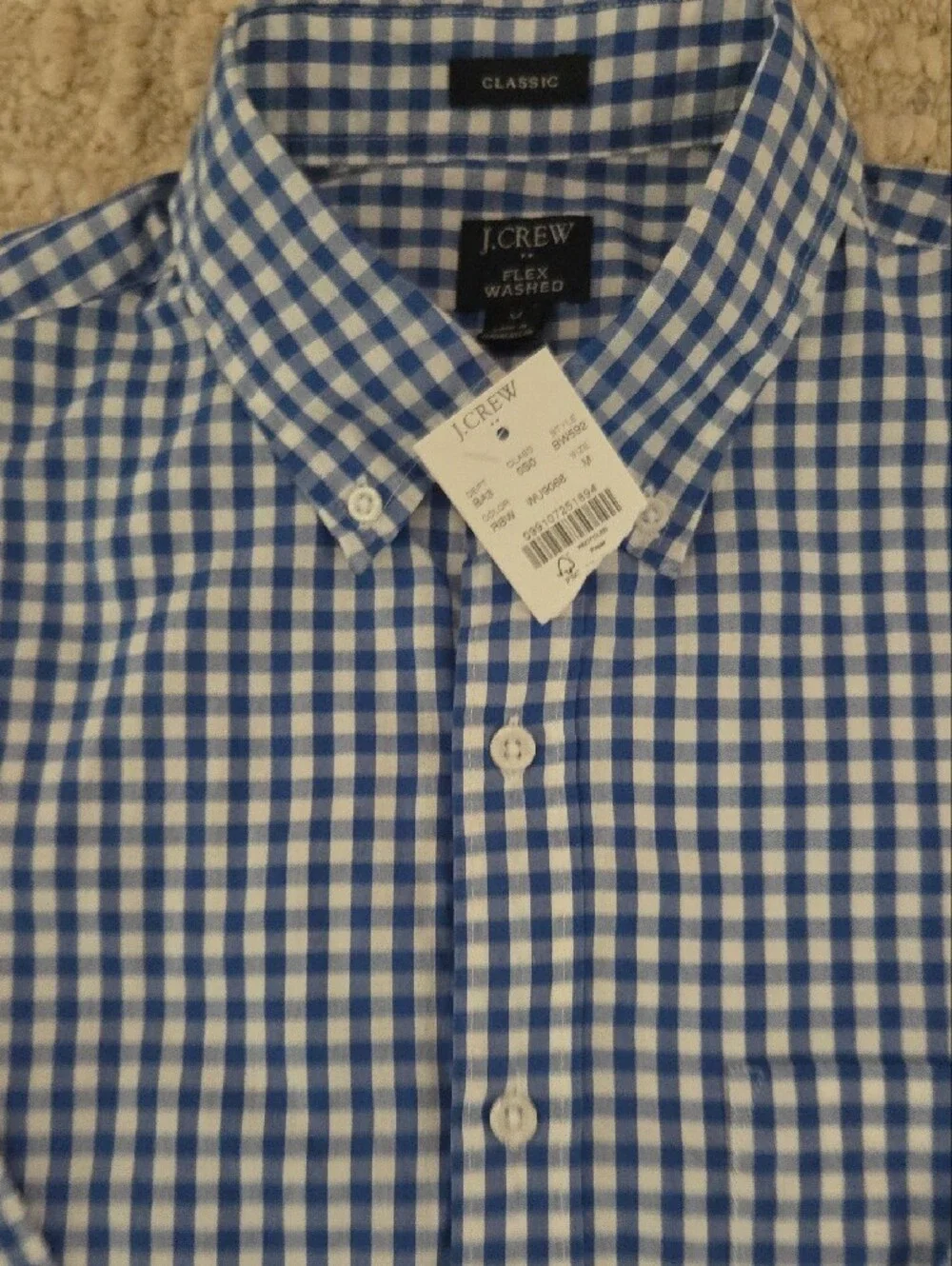 J. Crew Blue and White Gingham Flex Washed Classic Button-Down Shirt, M
